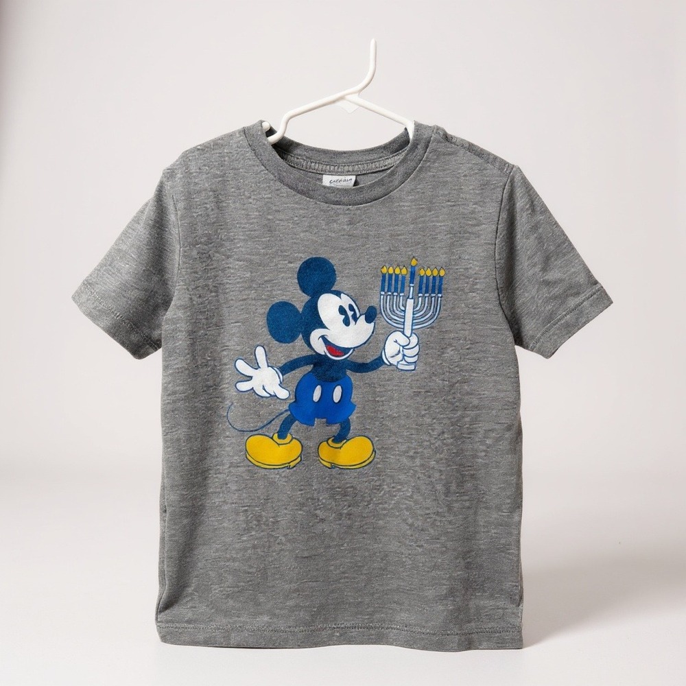 Kids Old Navy Disney Mickey Mouse Hanukkah Graphic‎ T Shirt Size S 6-7 Gray